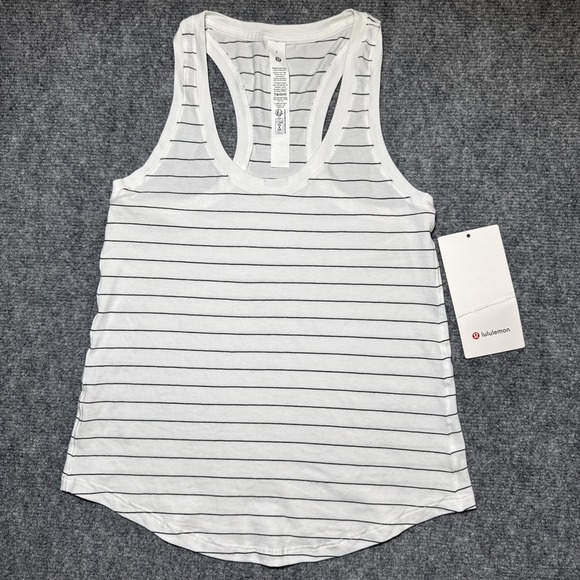 lululemon athletica Tops - Lululemon Stripe Black White Active Yoga Tank‎ Top Sz 0 NEW NWT